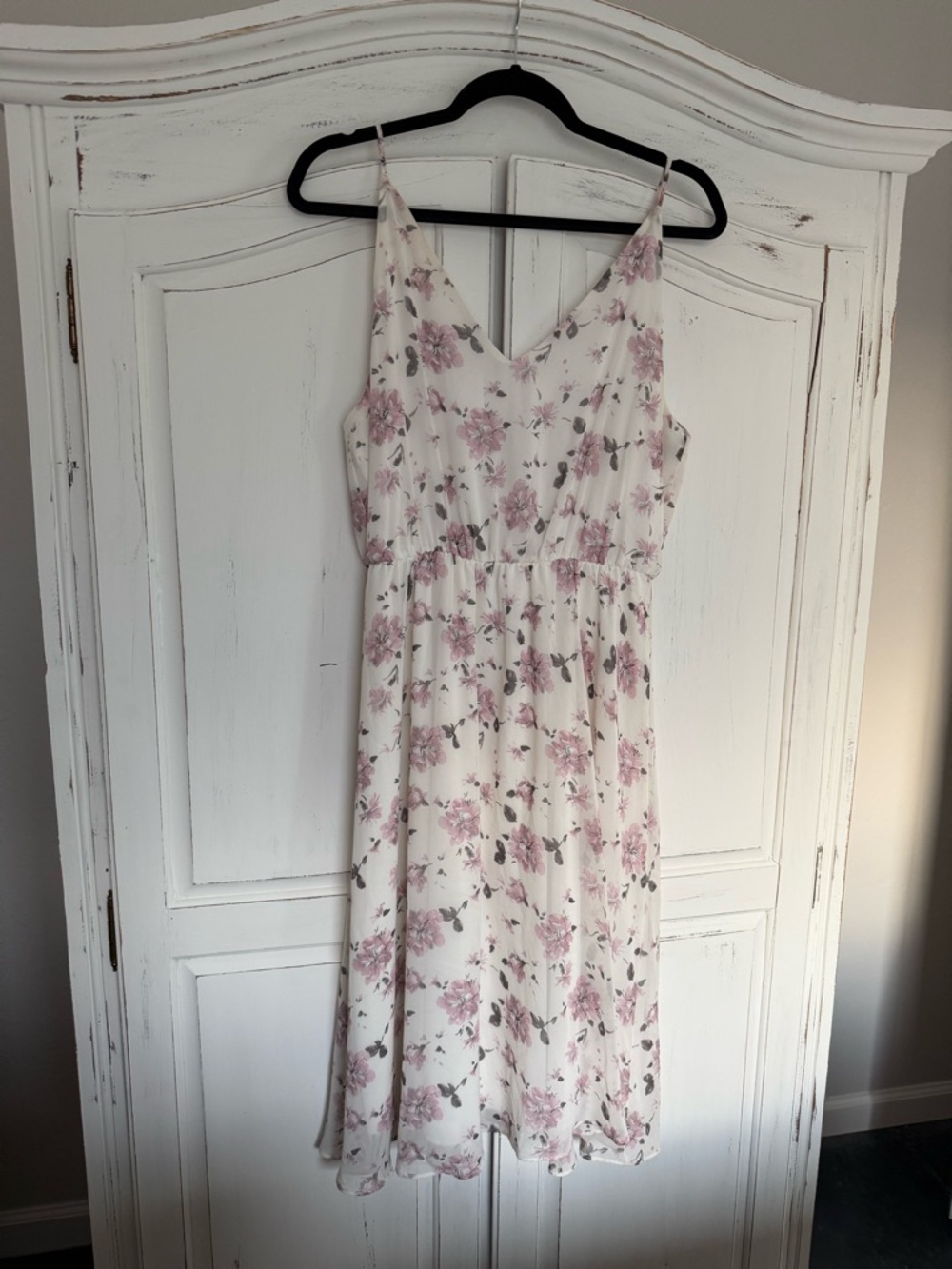 maitai White Midi Dress with Pink Floral Print